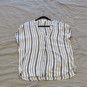 H&M flowy top blue white stripes short sleeve vneck sheer size medium
